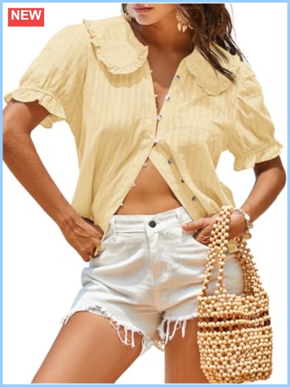Puff Sleeve Button Down Blouse with Peter Pan Collar